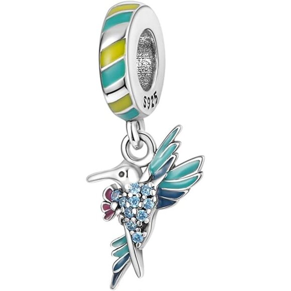 Hummingbird Charm 925 Silver Travel Dangle Charms for Necklaces Pendant - Picture 1 of 6